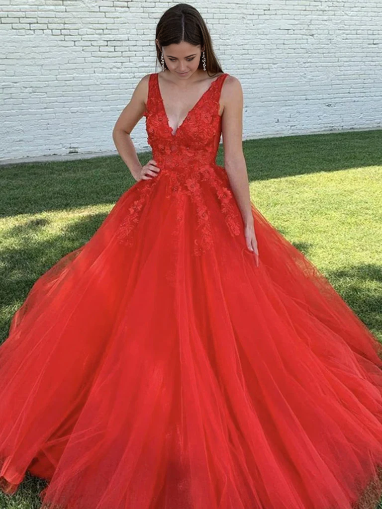 Vestidos de fiesta largos de encaje con cuentas rojas y escote en V, vestidos formales de noche y boda